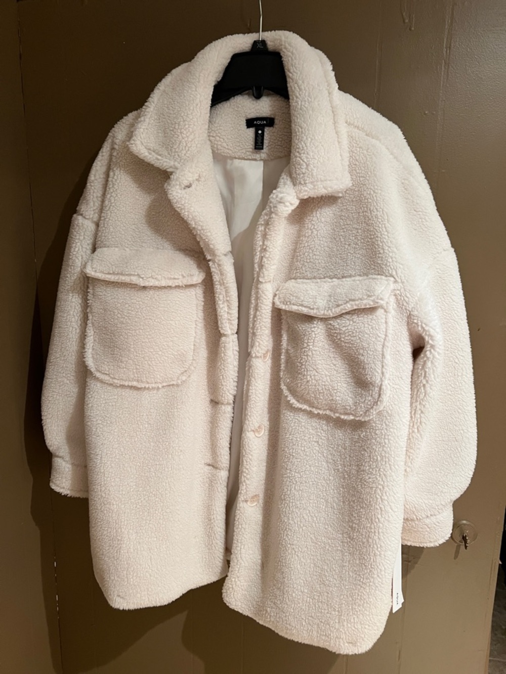 Aqua Women’s Cream Teddy Sherpa Jacket Sz L NEW